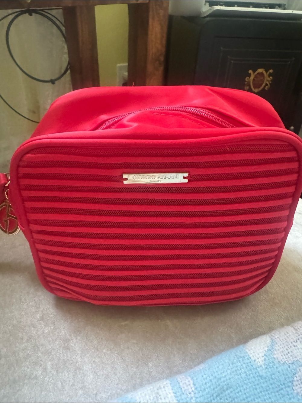 Giorgio Armani Red Sheer Striped Women’s Cosmetic Bag